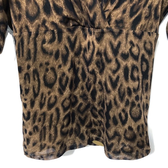 CHAPS | Leopard Print Black Brown V-Neck Top |Sz M - Picture 6 of 14